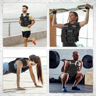 Вага для тренувань Leogreen 10/20 кг, регульована, з 20 знімними вагами, світловідбиваючими смугами, для жінок та чоловіків, біг, силове тренування, чорна