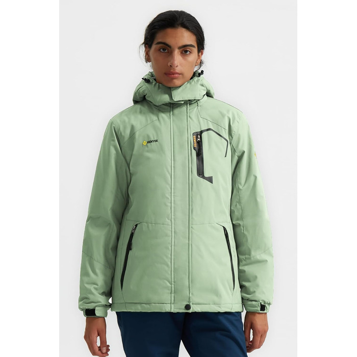 Жіноча гірськолижна куртка GEMYSE, водовідштовхуюча, тепла, вітронепроникна, зимова, зелена (L)