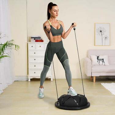 Фітбол VEVOR 58 см, 300 кг, з еластичними стрічками та насосом. Ідеально для йоги, фітнесу та тренувань вдома. Чорний.