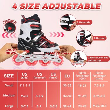 Регульовані ролики для дітей, ролики з підсвічуванням коліс для хлопчиків та дівчаток, для занять в приміщенні та на вулиці, спортивні, фіолетово-червоні, чорно-червоні