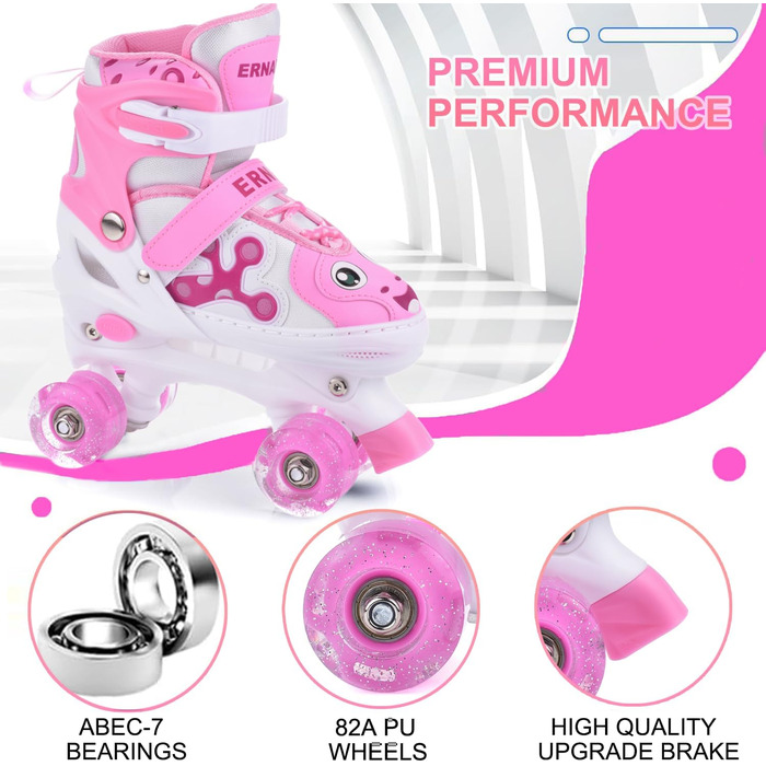 Роликові ковзани для дітей та дорослих ERAN з LED підсвічуванням. Комфортні ролики для початківців та підлітків. Ідеальний подарунок на Різдво та день народження (рожевий, розмір S)