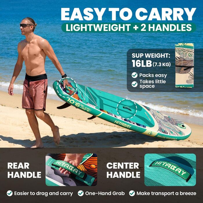 Надувний SUP Board Set для дорослих, 10'6', 320x81x15 см, 150 кг, з аксесуарами та тримачем для камери (зелений)