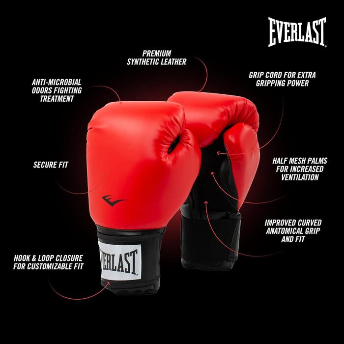 Боксерські рукавички Everlast Prostyle 2 для тренувань, 14 oz, червоні, одноколірні