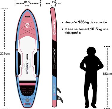 WOWSEA Poseidon P1 Надувне SUP-борд: міцний та стабільний для туризму, подорожей та відпочинку. Комплект iSUP з аксесуарами, підходить для водних занять та релаксу