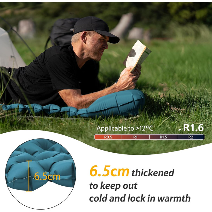 Килимок для кемпінгу Naturehike, Ultraleichte, Надувний, з інтегрованим насосом, для велосипедних походів, для наметів, початкового рівня (з насосом, темно-синій, двошаровий)