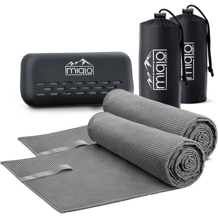 Рушники спортивні Miqio Sport, мікрофібра, 2 шт. (60x120 см), швидковисихаючі, для спорту, подорожей, пляжу, сірий
