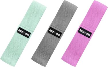 Гума для фітнесу GORILLA SPORTS® - набір 3 шт., з сумкою, 3 рівні опору та кольори, 76 см, нековзна, гумова - еспандер, фітнес-гумка, тренувальний банд, hip bands, йога, тренування ніг