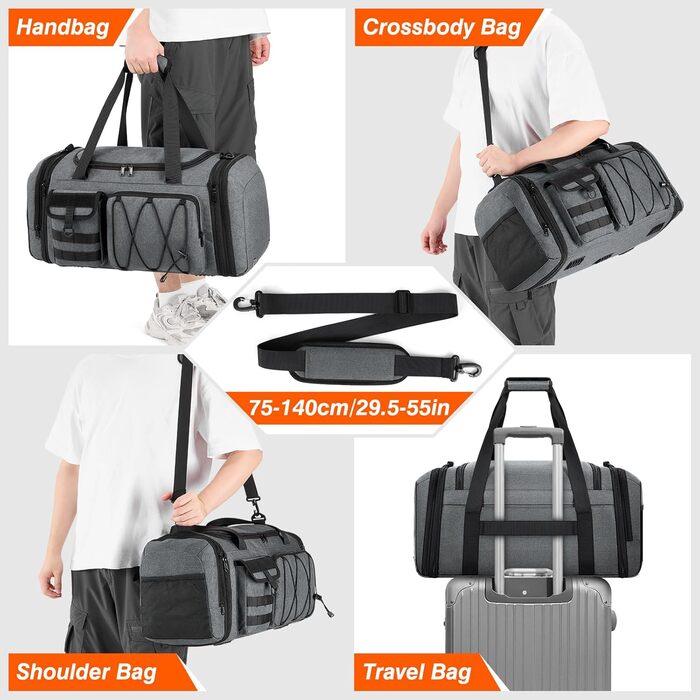 Спортивна сумка RAINSMORE 40L, водовідштовхувальна, з відділенням для взуття, для чоловіків та жінок, сіро-чорна