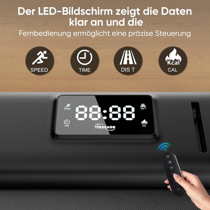 Біговий доріжка TISSCARE для дому та офісу: тиха модель з регулюванням нахилу, LED-дисплеєм, вагою до 130 кг та ручкою підтримки