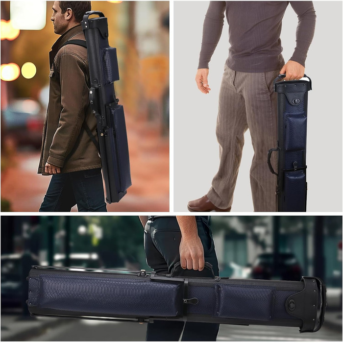 Чохол для бильярдних київ 2x4 з підставкою, чорно-синій. Для зберігання 2 київ та 4 насадок.