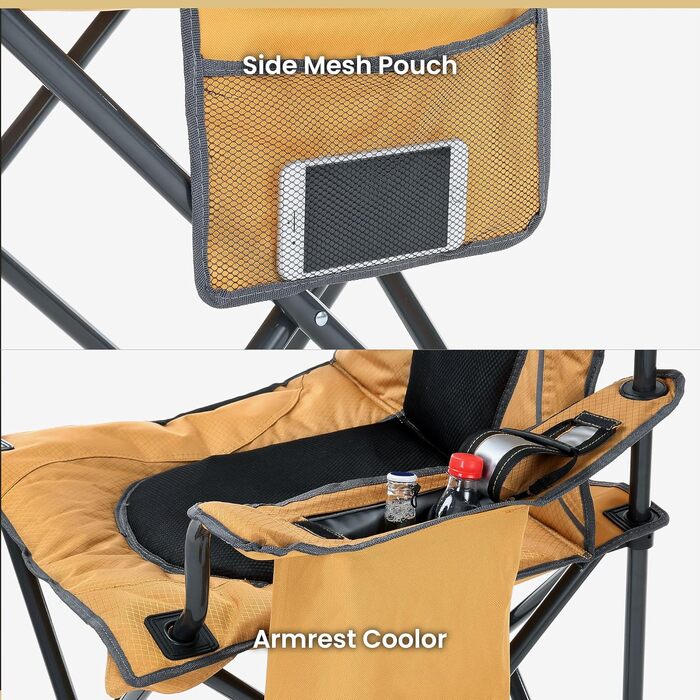 Складаний кемпінговий стілець ARROWHEAD OUTDOOR Deluxe з вбудованим охолоджувачем та підстаканником, світло-коричневий, полотно