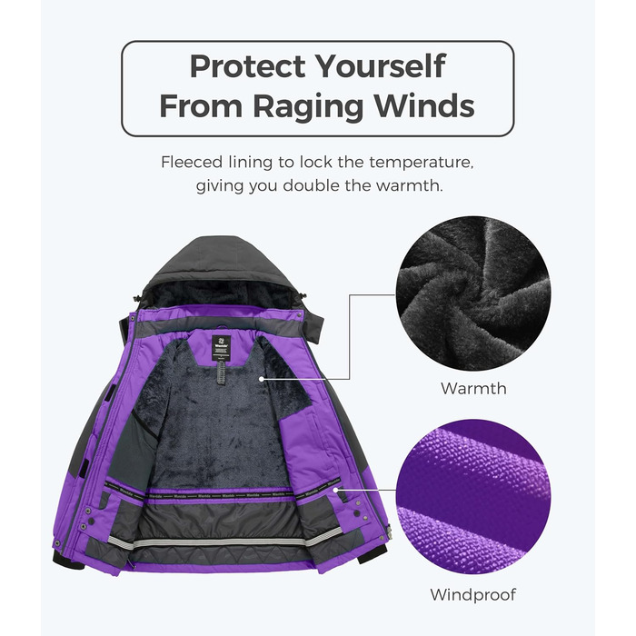 Куртка Wantdo Daen Berg для хайкінгу та туризму Outdoor, вітрозахисна, водонепроникна, з капюшоном, утеплена, XXL, фіолетовий