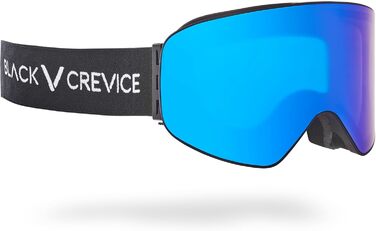 Унісекс лижна маска Black Crevice без оправи, циліндричні лінзи, UV-захист, антифог, для окулярів, чорна/синя