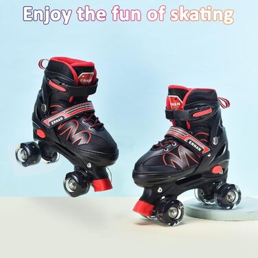 Дитячі ролики ERNAN з регулюванням, світлодіодні, для дівчаток та хлопчиків, підходять для початківців, 4 розміри, RED S