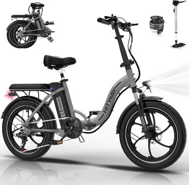 Електровелосипед HITWAY BK6SL 20x3,0 дюйма, 250Вт, 36В/13Аг, акумулятор 50-100 км, 7-ступенева трансмісія, складаний алюмінієвий рамка