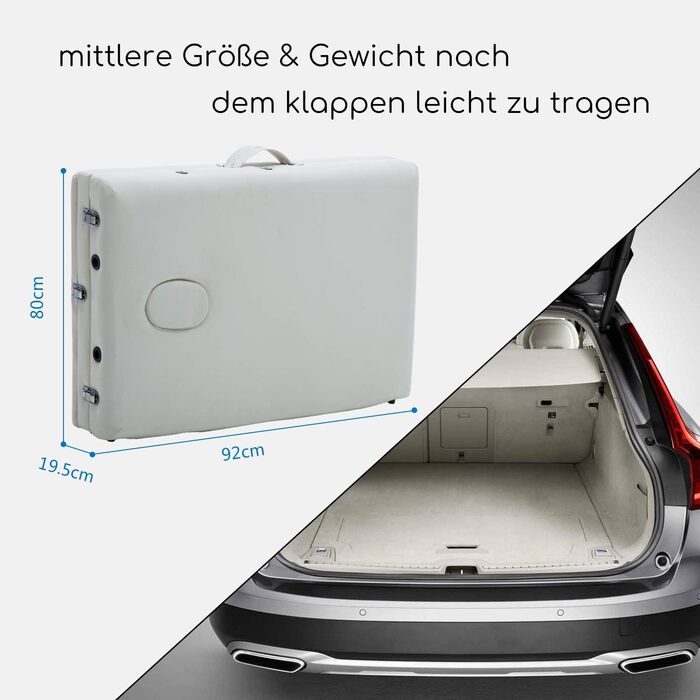 Мобільна массажна кушетка Mondeer, складана терапевтична кушетка, легкий масажний стіл, регульована висота, 3 зони (білий)