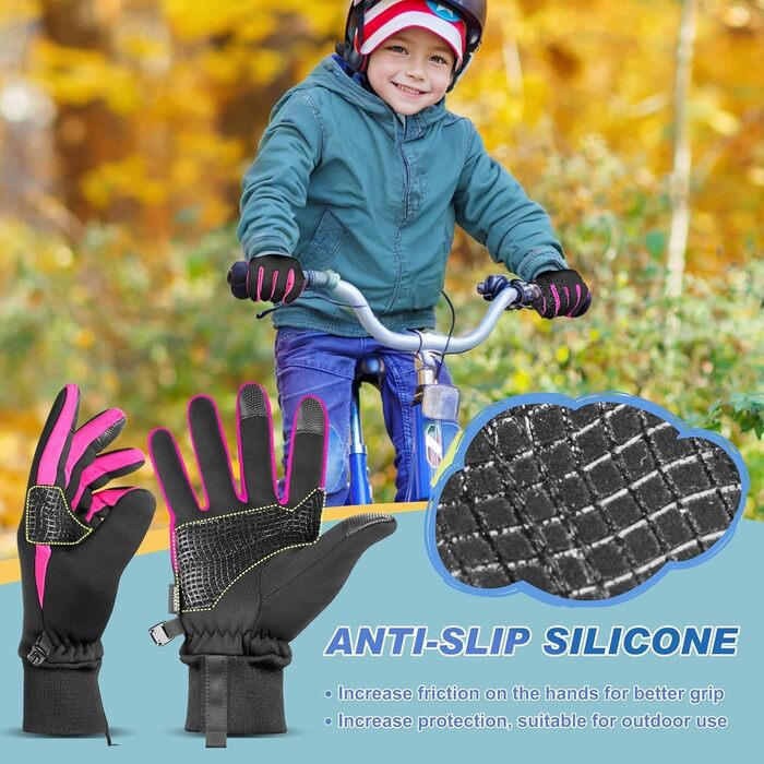Дитячі рукавички Sukeen Softshell, теплі вело-рукавички для дівчаток та хлопчиків, непромокаючі, антиковзні, для їзди на велосипеді, катання на ковзанах, активного відпочинку (S, чорно-рожевий)