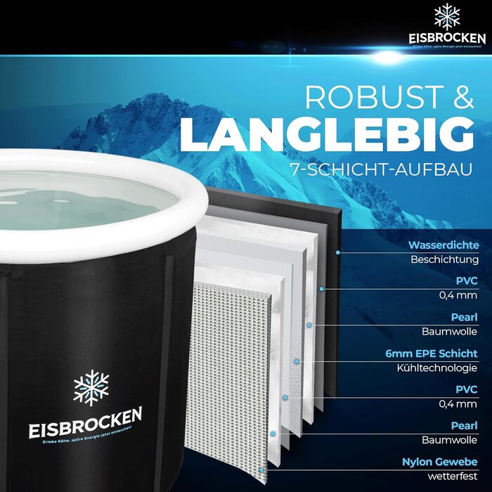 Мобільна крижана ванна Eisbrocken 80 см, чорна, ізоляція 7 шарів, з кришкою для спорту та відновлення, для льодових ванн після тренування, покращує кровообіг та розслаблення м'язів