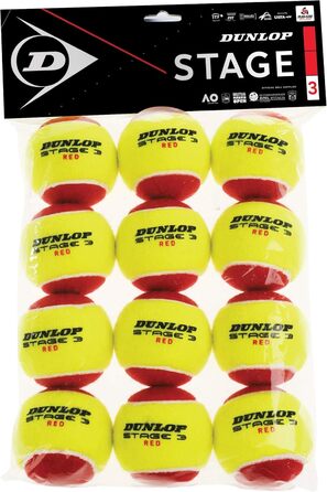 Тенісний м'яч DUNLOP Stage 3 Red для дітей та початківців, набір 12 шт. для гри на маленькому корті