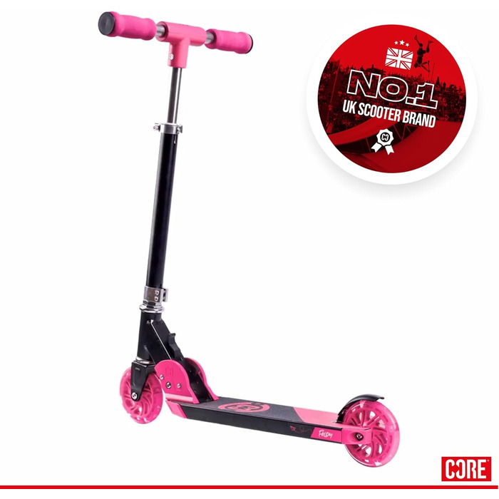 Самокат дитячий CORE Foldy Kinderroller 6-12 років, рожевий, LED-колеса, складаний, регульована ручка