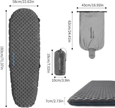 Каремат Naturehike 3.5R для кемпінгу самонадувний, зимовий (-6°C), чорний, L (Мумія) - високий R-значення, легкий, 4 сезони