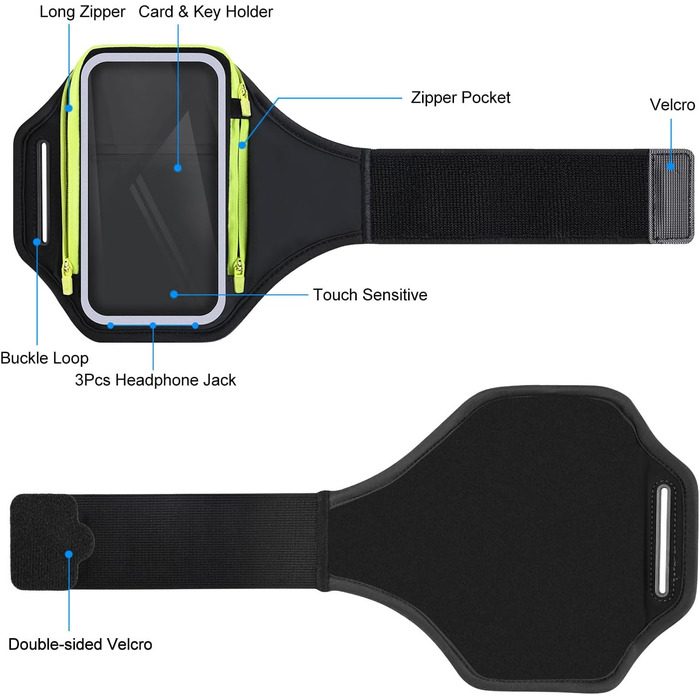 Спортивний браслет для телефону з кишенею для навушників, чорний. Сумісний з iPhone 17, 16, 15. Тримач для телефону 6.9 дюймів для бігу та фітнесу.