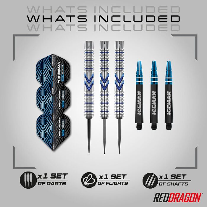 Преміальний набір дротиків Red Dragon Gerwyn Price Iceman Midnight Edition з вольфраму з крилами та стрижнями