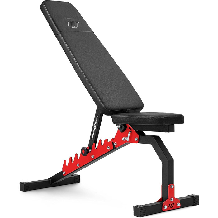 Фітнес-набір Marbo Sport-Set MH7: регульована лава для штанги, стійка, EZ-гриф, гриф для гантелей та штанги, гумовані вагові диски, 83/113 кг