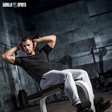 Тренажер для преса та спини GORILLA SPORTS® (скамья для скручиваний), 120x67x49–63 см, сталевий каркас, фіксація ніг, до 150 кг