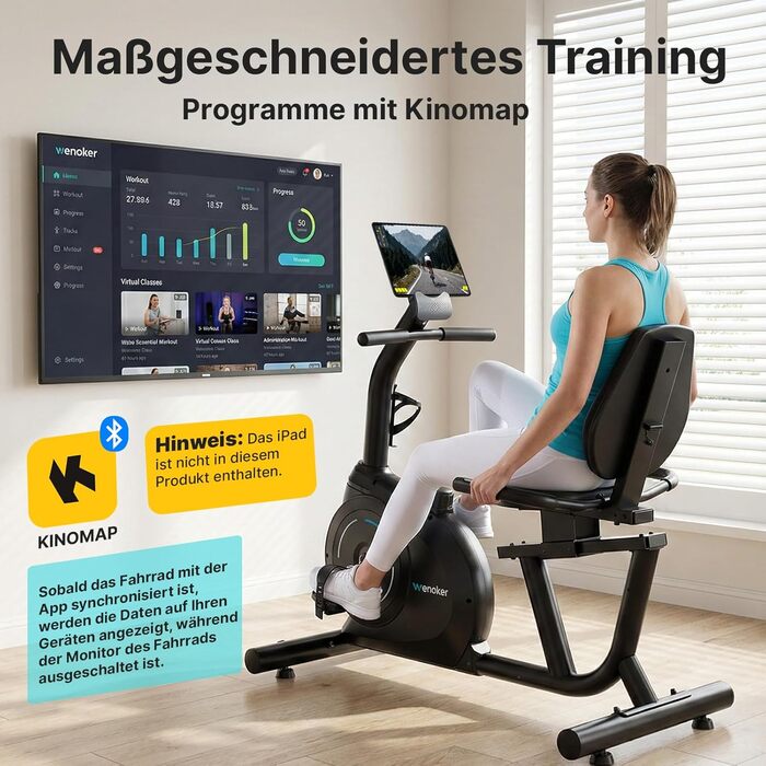 Ергометр Wenoker для дому з магнітною гальмом, датчиками пульсу та LCD-дисплеєм, 16 рівнів опору, до 160 кг, спинна опора, для літніх людей