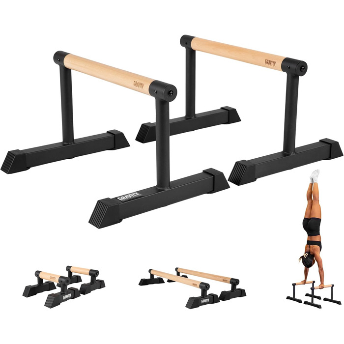 Паралети Gravity Fitness з дерев'яними ручками, середні бруси для каллістеніки, тренувань з вагою тіла, гімнастики, домашнього спортзалу та фітнесу