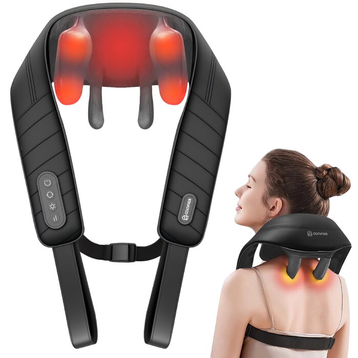 Бездротовий масажер для шиї та плечей Comfier Shiatsu 3D з підігрівом та вібрацією, акумуляторна масажна подушка для спини