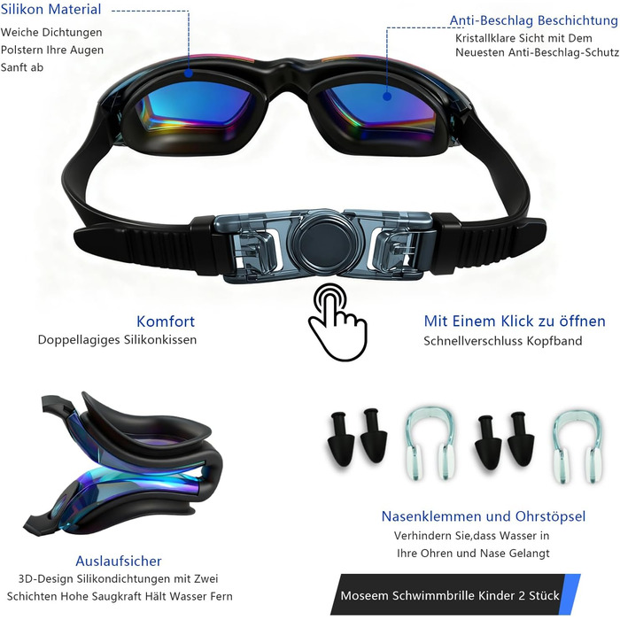 Окуляри для плавання дитячі та дорослі Aqua&Klar: антизапар, захист від УФ, дзеркальні