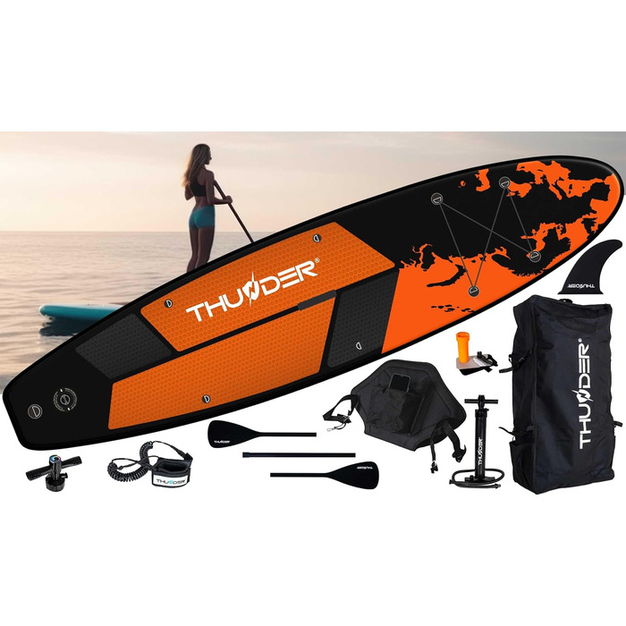 Надувна SUP-дошка THUNDER 320/365 см, зелена, з насосом, рюкзаком і регульованим веслом, протиковзкий PVC, заміна для каяка або понтона