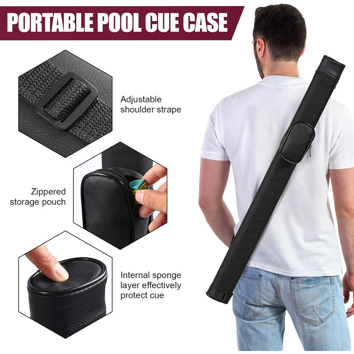 Більярдний кий ASMPCUE 58'' з чохлом з PU шкіри, канадський клен, 13 мм наконечники, для професійних гравців