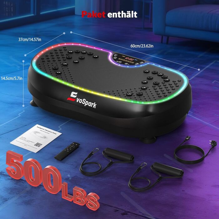 Вібраційна платформа для дому: 199 швидкостей, 6+1 режими, 200W двигун, LED-підсвітка, чорний колір