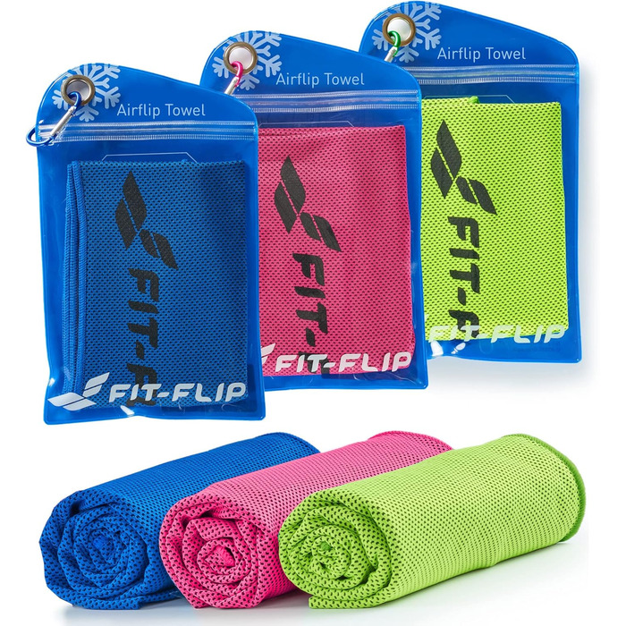 Набір охолоджуючих рушників Fit-Flip 3 шт. – для фітнесу та спорту – мікрофібра, охолодження шиї – Airflip, Cool Ice Towel, 100x30 см