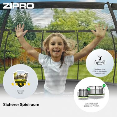 ZIPRO JumpPro Premium Трамплін для дітей Outdoor, садова модель з сіткою, захист від УФ, водостійкий, проста збірка, вантажопідйомність до 150 кг, діаметр 252/312/374/435/496 см