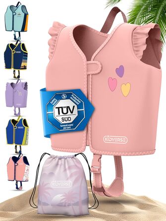 Дитячий жилет для плавання KIDVERSE 2-6 років - сертифікований TÜV - рожевий, з принтом єдинорога