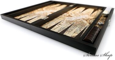 Набір для гри в нарди Trendy Antique Map XXL з картографічним дизайном, розкладне поле з екошкіри, 49 x 30 x 6 см, з 30 шашками та 2 кубиках – турецька якість