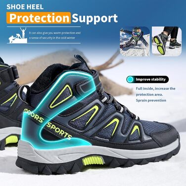 Дитячі зимові чоботи Elaphurus: теплий фліс, для ходьби та трекінгу, розмір 39 EU, темно-синій, зелений