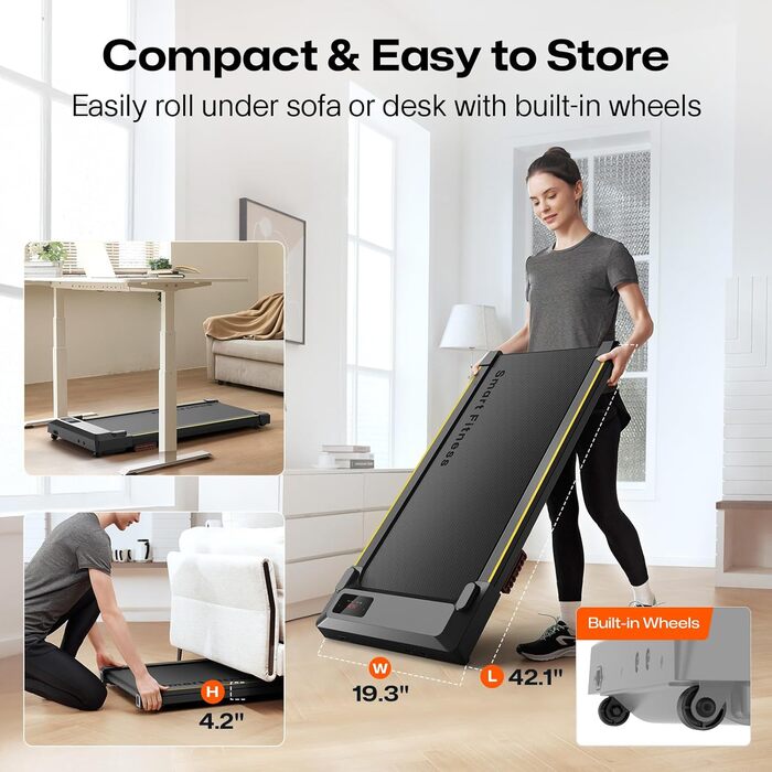 UREVO Smart Walking Pad - компактний тихий біговий столик з амортизацією, додаток для фітнесу, до 136 кг, для дому/офісу, чорний