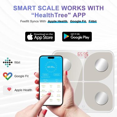 Ваги підлогові Healthkeep з Bluetooth, імпедансний аналізатор, 13 показників тіла, для Android та iOS, до 180 кг, 28×28 см