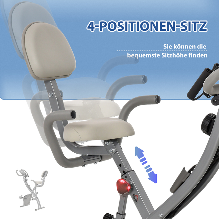 Велотренажер HOMCOM X-Bike 2-в-1 складаний велосипедний тренажер з LCD дисплеєм 8-рівневий магнітний опір сталевий натяжний трос сірий 97x51x115 см