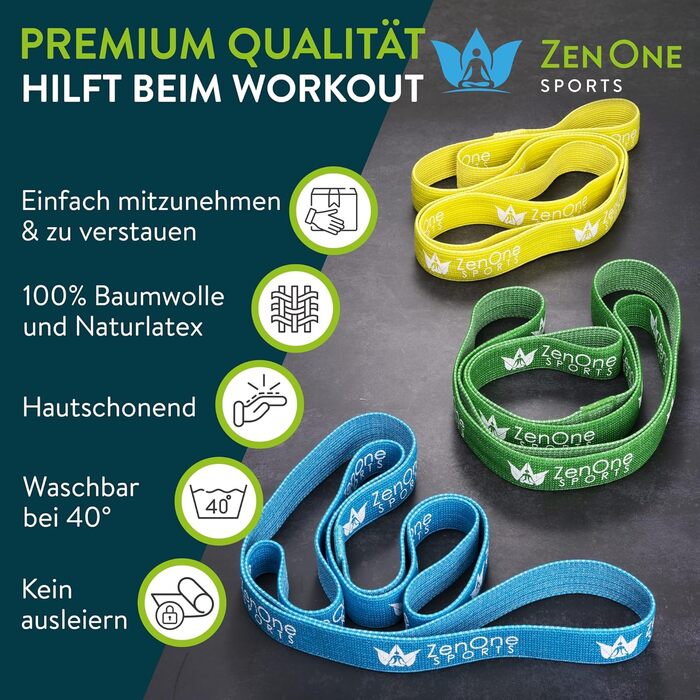 Спортивні гумові стрічки ZenOne Sports® для фітнесу (6 рівнів опору) + посібник з тренувань | Еспандери з тканини для силових вправ, розминки та реабілітації