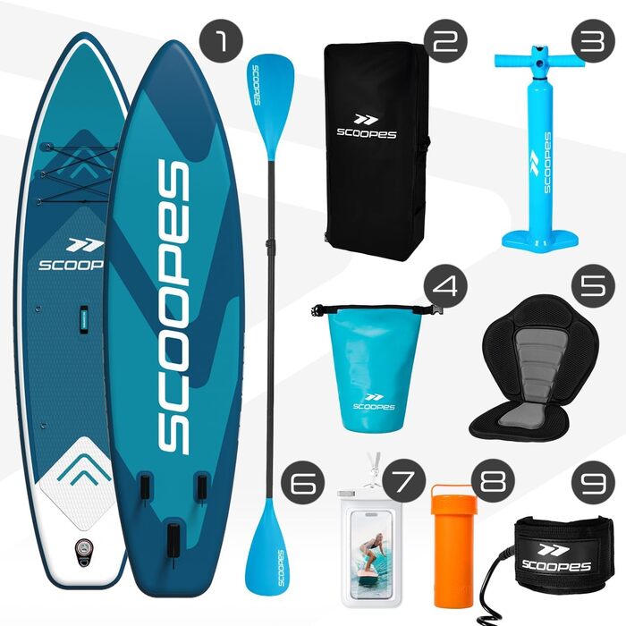 Надувний SUP дошка MalTec 320x81x15 для SUP та каякінгу, з сидінням, комплектом (насос, сумка), до 150 кг, блакитна