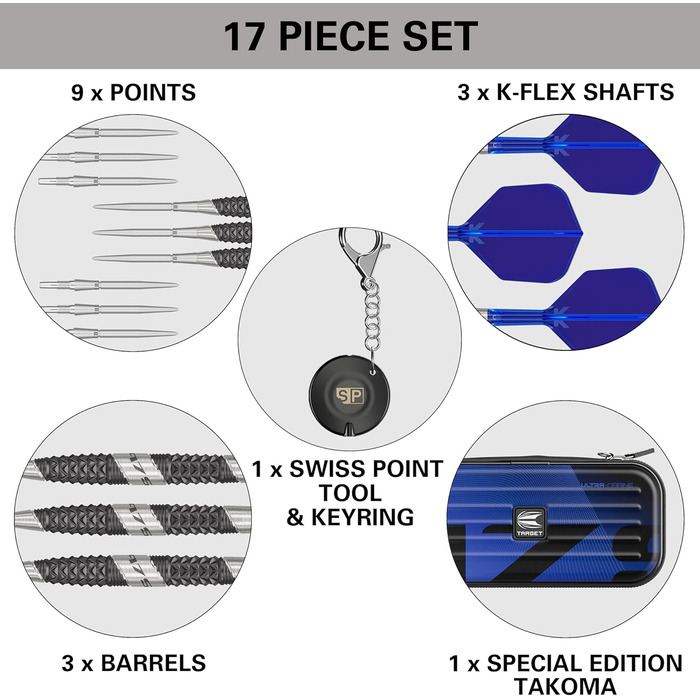 Дротики Target Darts 975 Ultra Marine 97,5% вольфрамові зі сталевим вістрям та насадками K-Flex