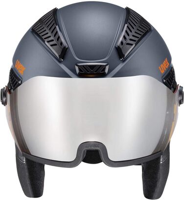 Гірськолижний шолом uvex HLMT 600 Visor для дорослих, темно-сірий з помаранчевим, матовий, розмір 59-61 см