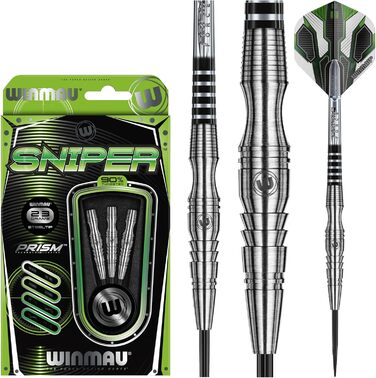Дротики Winmau Sniper Profi з вольфраму для дартсу, сталевий наконечник, 23 г, комплект з оперенням та стрижнями