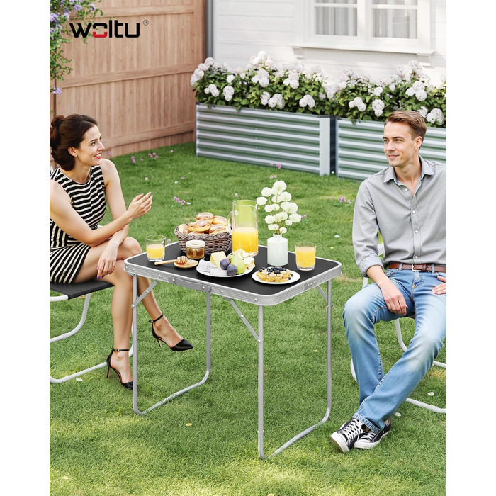 Стіл туристичний складний Woltu 70x50x60 см, алюміній та MDF, для пікніка та відпочинку на природі, чорний